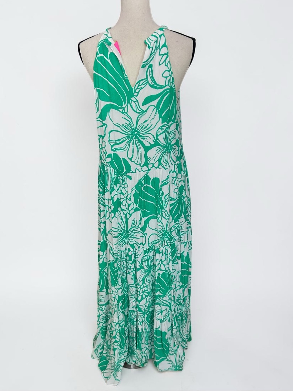 Lilly Pulitzer Green White Tropical Floral Tiered Maxi Dress Sz Small Resort - Picture 3 of 11